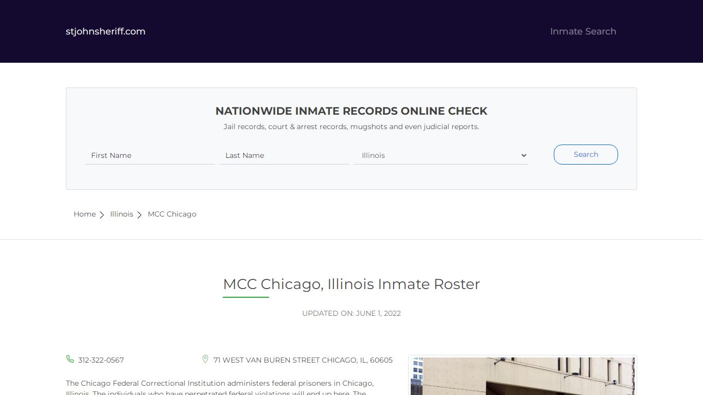 MCC Chicago, Illinois Inmate Roster